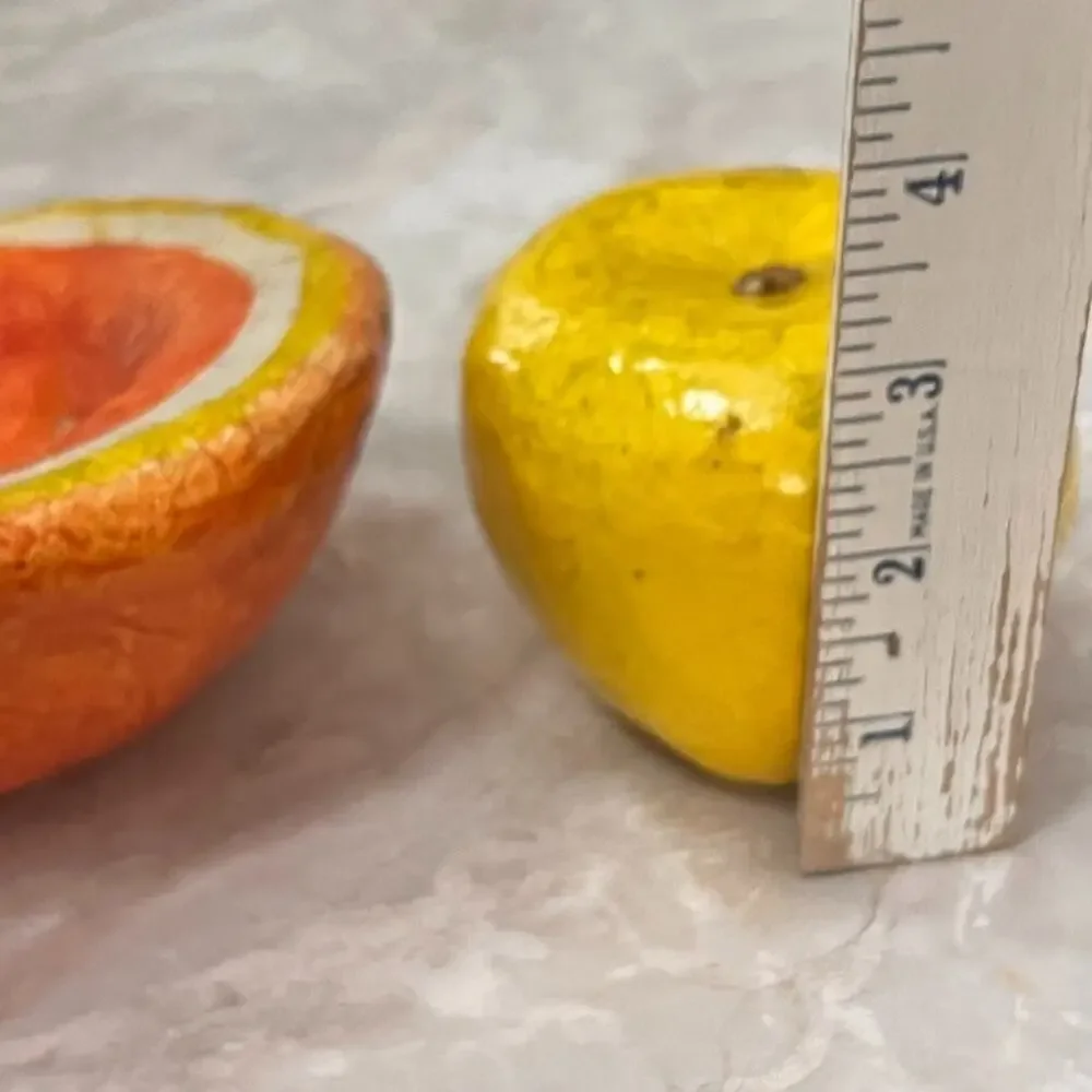 Paper-mache Yellow Apple & Grapefruit Vintage Display Decor Pair Of 2